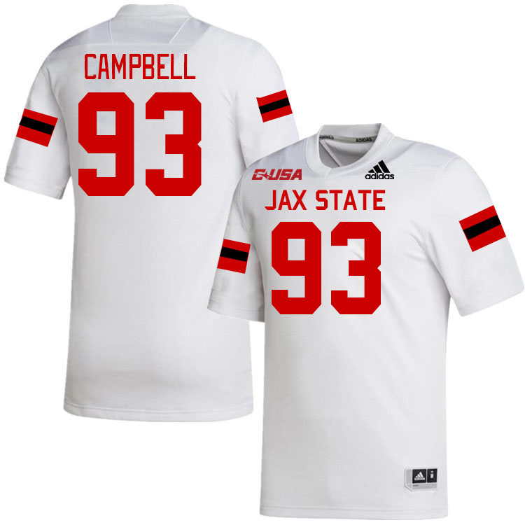 #93 Jawaun Campbell Jacksonville State Gamecocks College Football Jerseys Stitched-White